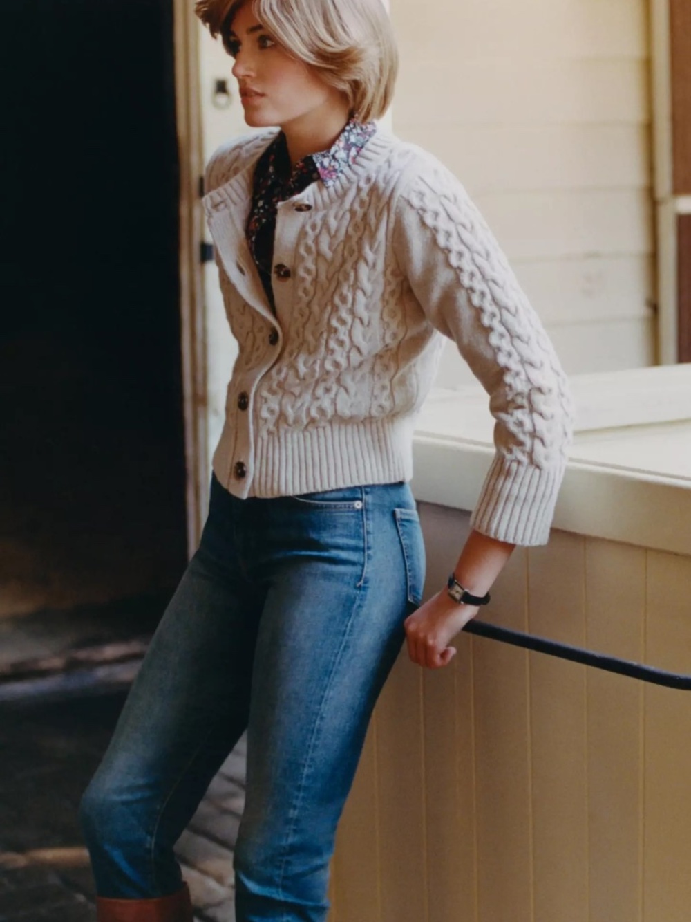 Anthropologie MEAVE Cream Cable Knit Sweater